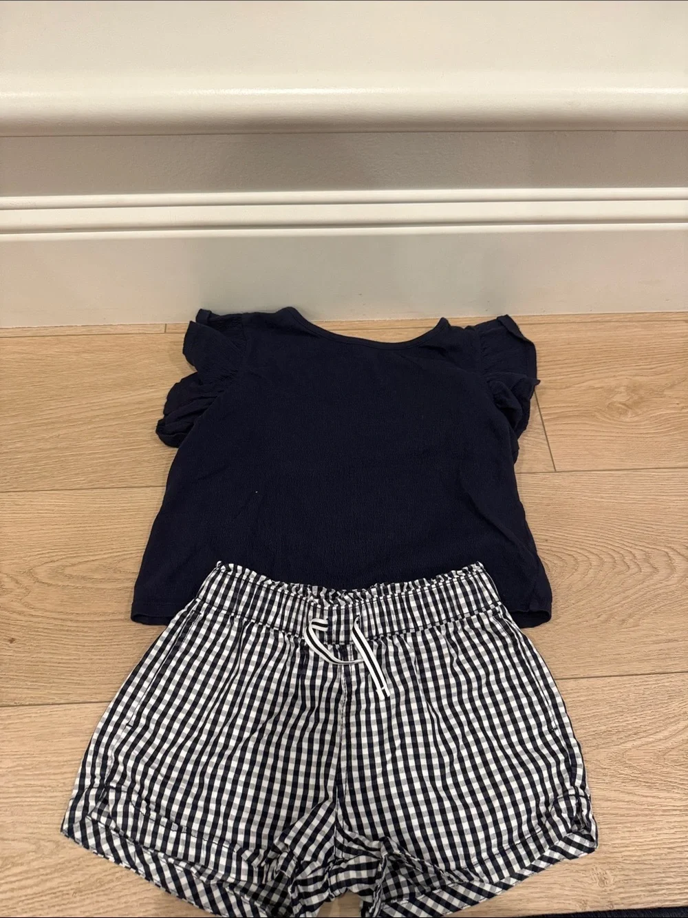GAP Navy Top with Black & White Gingham Shorts Set